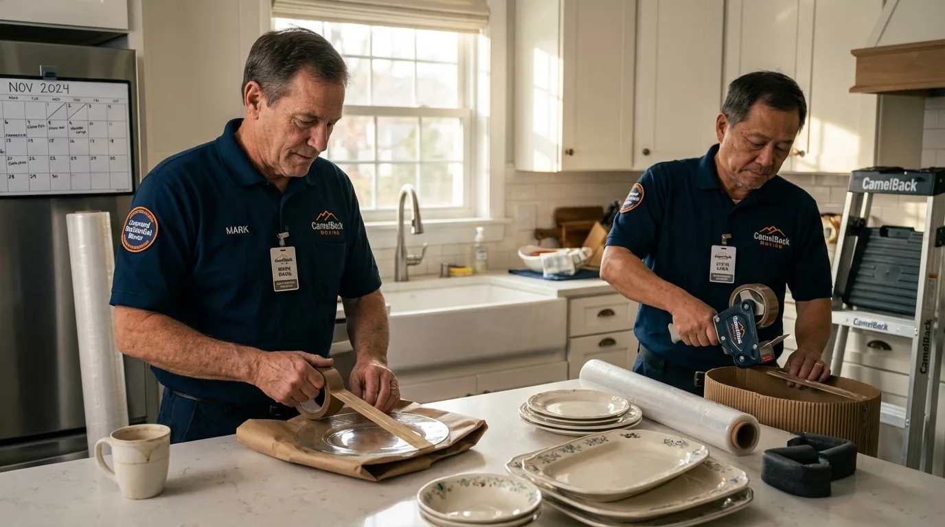 Professional crew packing kitchen dishware in League City, TX